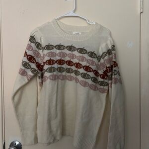 Cream Sweater with Pumpkin Pattern